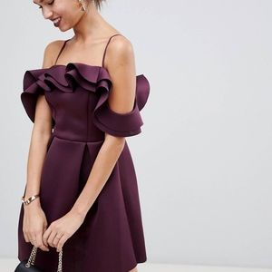New ASOS Burgundy Ruffle Mini Dress size 2